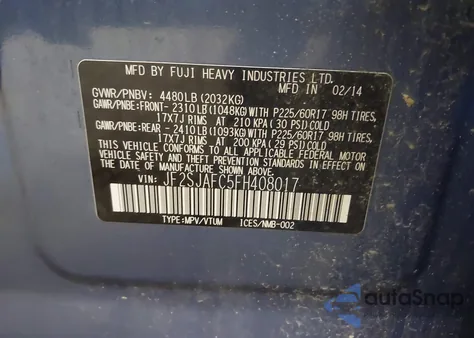 2015 Subaru Forester 2.5I Premium from USA, damaged, VIN JF2SJAFC5FH408017